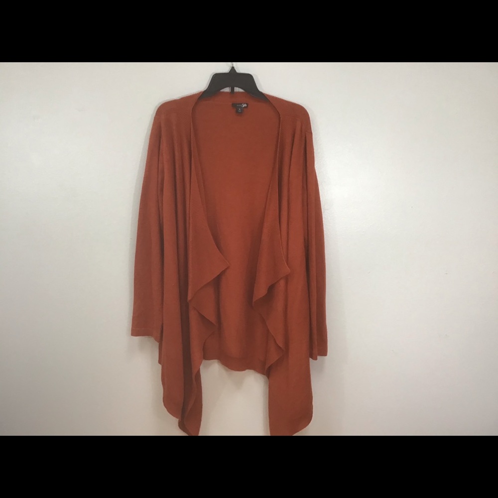 Long sweater, cascade front, rust color, acrylic